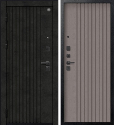 Дверь V-15 Черный муар + Бетон темный - Софт ясень грей